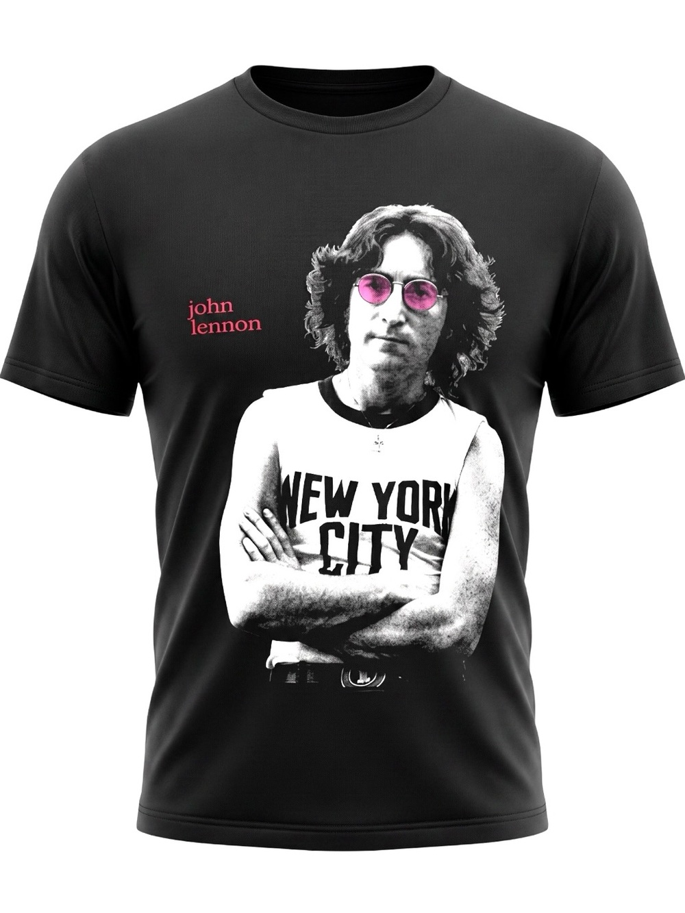 Vtg John Lennon Black Graphic Tee T-Shirt Words to Imagine New York City Large